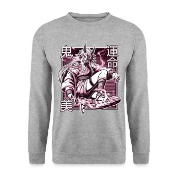 Démon Kunoichi rose - Sweat-shirt Unisexe - gris chiné - Devant - Alina (178cm) & Michal (187cm)