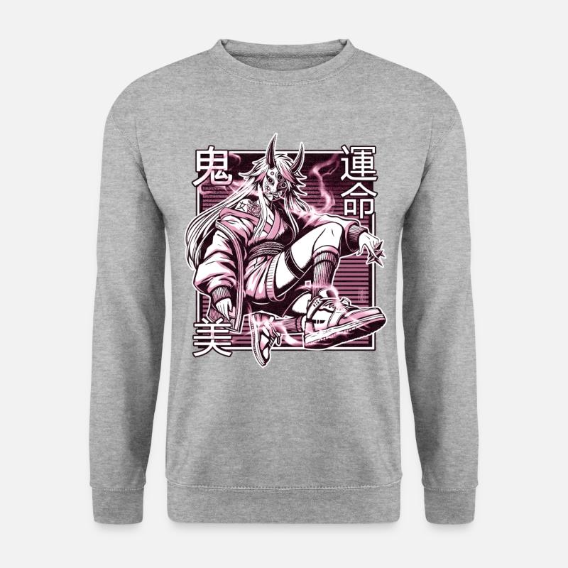 Rosa Kunoichi-Dämon - Unisex Pullover - Weißgrau meliert