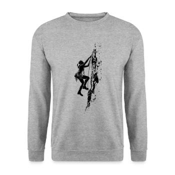 Klettern in den Alpen: Amour am Fels beim Freeclim - Unisex Pullover - Weißgrau meliert - Vorne - Alina (178cm) & Michal (187cm)