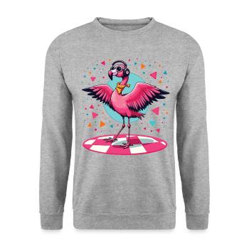 Disco Flamingo – Party Bird - Unisex Sweatshirt - salt & pepper - Front - Alina (178cm) & Michal (187cm)