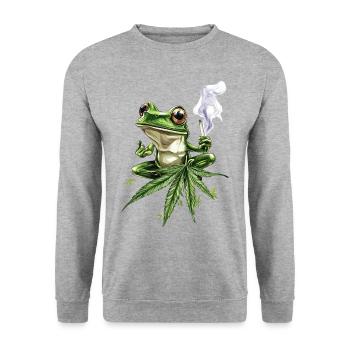 Chillender Frosch mit Joint - Weed Frosch Design - Unisex Pullover - Weißgrau meliert - Vorne - Alina (178cm) & Michal (187cm)