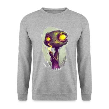 Bekiffter Alien-Frosch - Lustiger Stoner Frosch - Unisex Pullover - Weißgrau meliert - Vorne - Alina (178cm) & Michal (187cm)