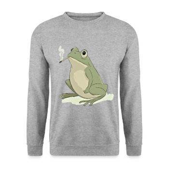 Frosch mit Zigarette im Mund - Weed Frosch Design - Unisex Pullover - Weißgrau meliert - Vorne - Alina (178cm) & Michal (187cm)
