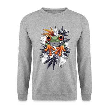 Frosch mit orangen Füßen - Weed Frosch Design - Unisex Pullover - Weißgrau meliert - Vorne - Alina (178cm) & Michal (187cm)