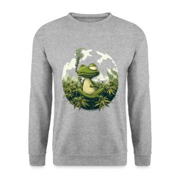 Frosch im Lotussitz mit Joint - Weed Frosch Design - Unisex Pullover - Weißgrau meliert - Vorne - Alina (178cm) & Michal (187cm)