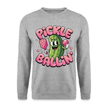 Pickleball Fun - Conception de concombre pour les joueurs - Sweat-shirt Unisexe - gris chiné - Devant - Alina (178cm) & Michal (187cm)