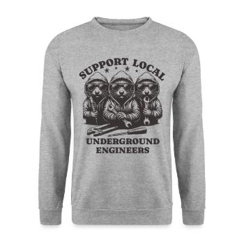 mole Liebe Support Local underground engineers - Unisex Pullover - Weißgrau meliert - Vorne - Alina (178cm) & Michal (187cm)