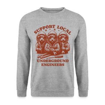 mole Liebe Support Local underground engineers - Unisex Pullover - Weißgrau meliert - Vorne - Alina (178cm) & Michal (187cm)