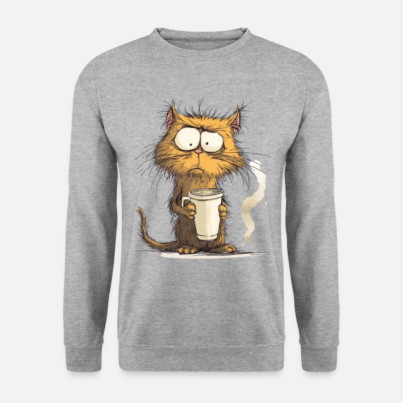 Chat du matin avec du café - Sweat-shirt Unisexe - gris chiné