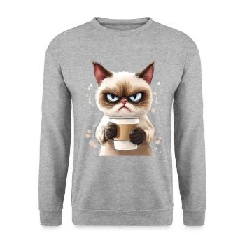 with Coffee - Morning Grouch - Unisex Sweatshirt - salt & pepper - Front - Alina (178cm) & Michal (187cm)