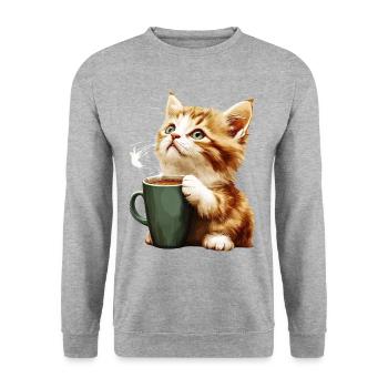 Cute kitten with coffee cup - Unisex Sweatshirt - salt & pepper - Front - Alina (178cm) & Michal (187cm)