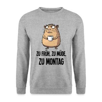 Morning Grouch Capybara Café Lundi Cadeau - Sweat-shirt Unisexe - gris chiné - Devant - Alina (178cm) & Michal (187cm)