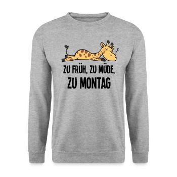 Too Soon Too Tired To Monday Giraffe Morning Grouch - Unisex Sweatshirt - salt & pepper - Front - Alina (178cm) & Michal (187cm)