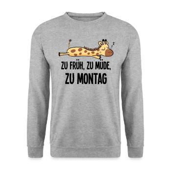 Giraffe too early to sleep on Monday morning grouch - Unisex Sweatshirt - salt & pepper - Front - Alina (178cm) & Michal (187cm)