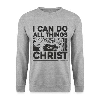 Je peux tout par Jésus-Christ - Sweat-shirt Unisexe - gris chiné - Devant - Alina (178cm) & Michal (187cm)