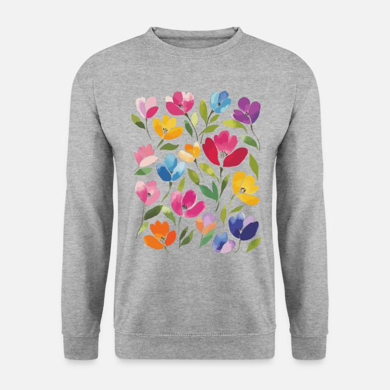 Matisse inspiriert: Bunte Blumen Aquarell Retro - Unisex Pullover - Weißgrau meliert