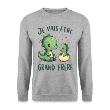 Futur Grand Frère Je vais être Grand Frère - Sweat-shirt Unisexe - gris chiné - Devant - Alina (178cm) & Michal (187cm)
