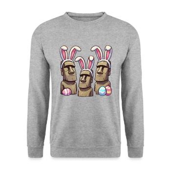 Easter island moai, Isla de Pascua easter island - Unisex Pullover - Weißgrau meliert - Vorne - Alina (178cm) & Michal (187cm)