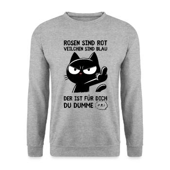 Mittelfinger-Katze – Mehr muss man nicht sagen - Unisex Pullover - Weißgrau meliert - Vorne - Alina (178cm) & Michal (187cm)