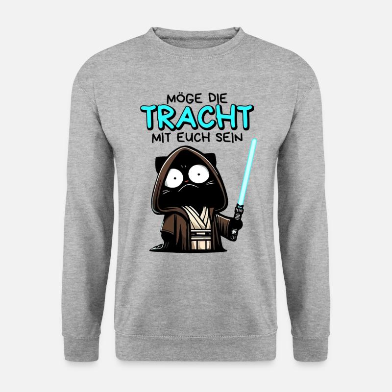 Möge die Tracht mit euch sein – Nerdkatze - Unisex Pullover - Weißgrau meliert