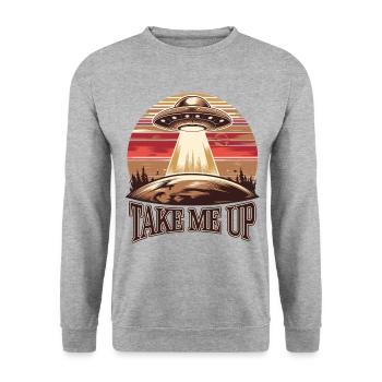 UFO Entführung Retro - Unisex Pullover - Weißgrau meliert - Vorne - Alina (178cm) & Michal (187cm)