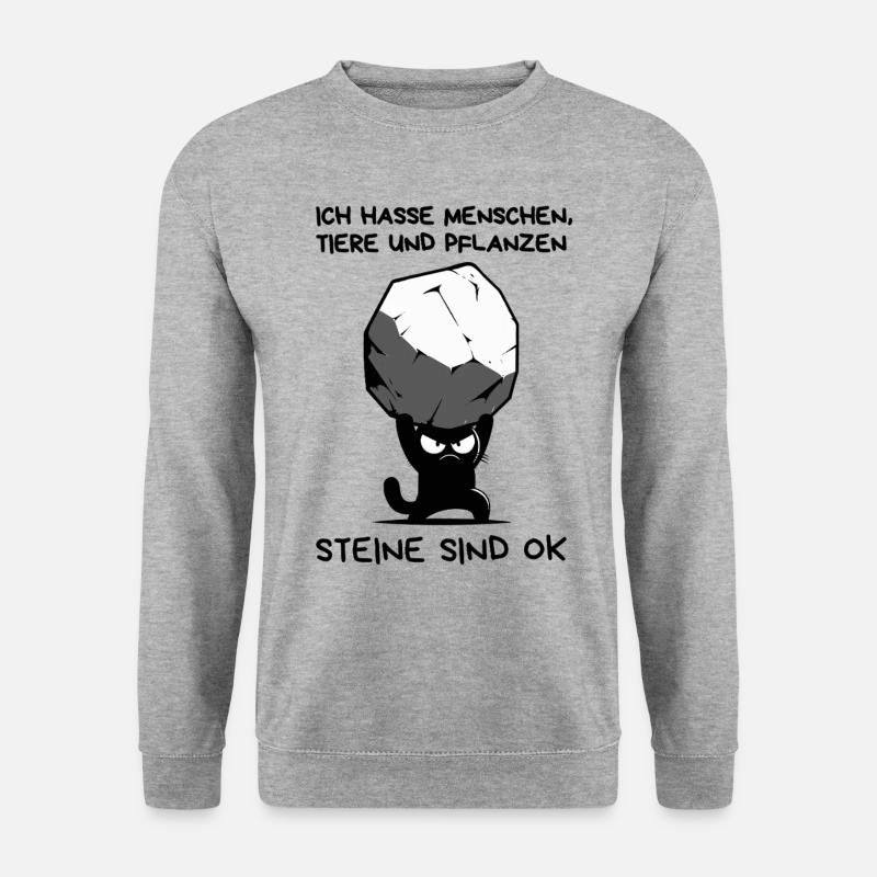 Ich hasse Menschen, Tiere und Pflanzen - Katze - Unisex Pullover - Weißgrau meliert