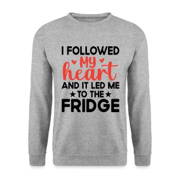 Ich folgte meinem Herzen und es führte mich zum Kühlschrank - Unisex Pullover - Weißgrau meliert - Vorne - Alina (178cm) & Michal (187cm)
