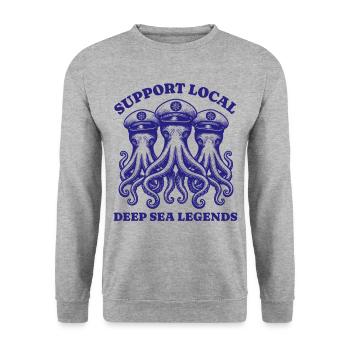 Support Local Deep Sea Legends Lustiges Octopus - Unisex Pullover - Weißgrau meliert - Vorne - Alina (178cm) & Michal (187cm)