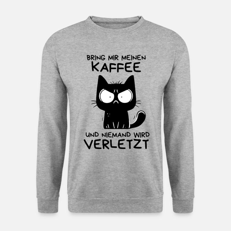 Ich hasse alles und jeden – schwarze Katze - Unisex Pullover - Weißgrau meliert