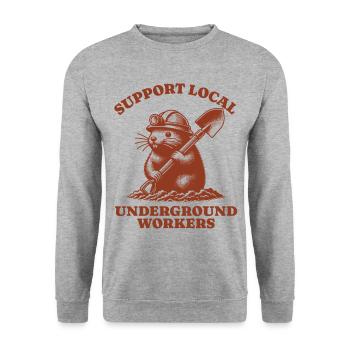 Support Local Underground Workers Lustiges Mole - Unisex Pullover - Weißgrau meliert - Vorne - Alina (178cm) & Michal (187cm)