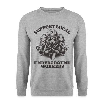 Support Local Underground Workers Lustiges Mole - Unisex Pullover - Weißgrau meliert - Vorne - Alina (178cm) & Michal (187cm)