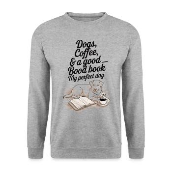 Bücher, Hunde, Kaffee - Unisex Pullover - Weißgrau meliert - Vorne - Alina (178cm) & Michal (187cm)