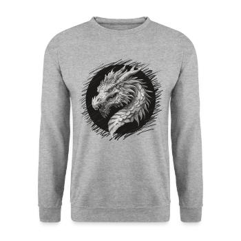 Drachenkopf im Fokus - Unisex Pullover - Weißgrau meliert - Vorne - Alina (178cm) & Michal (187cm)