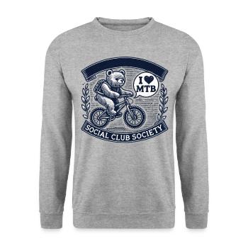 Bicycle Retro Bear I Love MTB Club - Unisex Sweatshirt - salt & pepper - Front - Alina (178cm) & Michal (187cm)