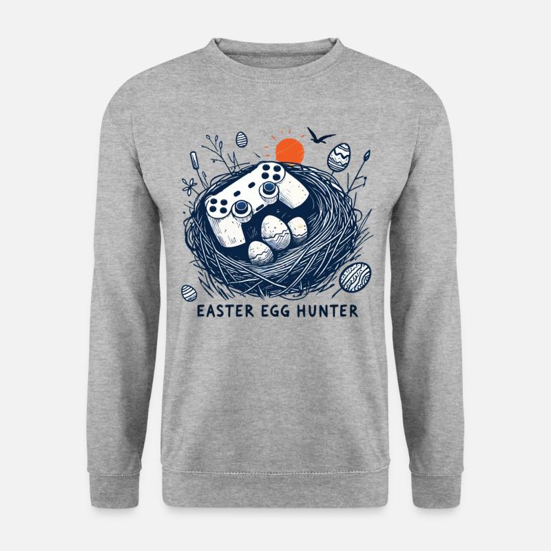 Gaming Osterei Jäger Controller Spaß - Unisex Pullover - Weißgrau meliert