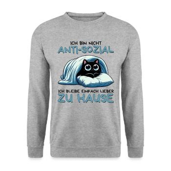 Ich bin nicht anti-sozial – nur gerne zu Hause - Unisex Pullover - Weißgrau meliert - Vorne - Alina (178cm) & Michal (187cm)