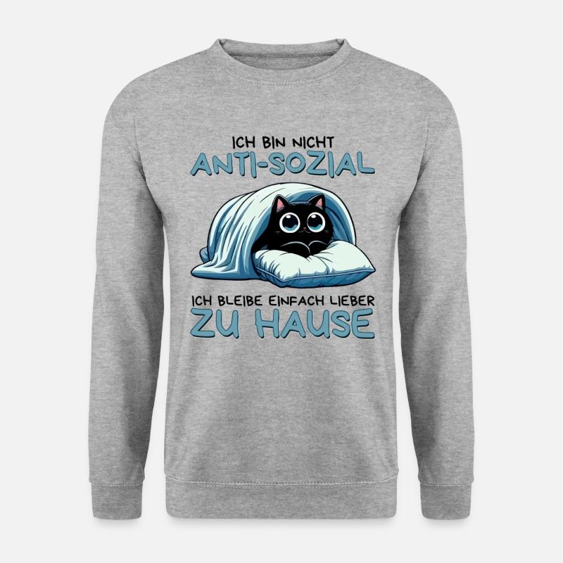 Ich bin nicht anti-sozial – nur gerne zu Hause - Unisex Pullover - Weißgrau meliert