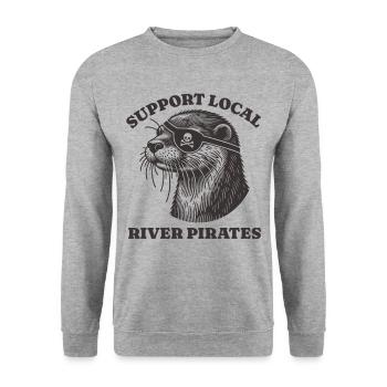 Soutenez Local River Pirates Drôle Loutre castor - Sweat-shirt Unisexe - gris chiné - Devant - Alina (178cm) & Michal (187cm)