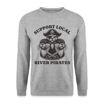 Soutenez Local River Pirates Drôle Loutre castor - Sweat-shirt Unisexe - gris chiné - Devant - Alina (178cm) & Michal (187cm)