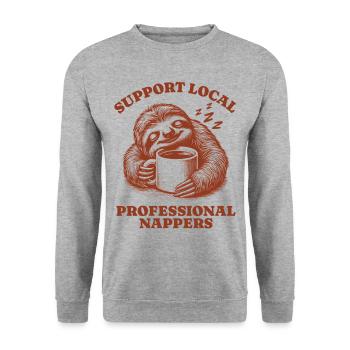 Support Local Professional Nappers Funny Sloth - Unisex Sweatshirt - salt & pepper - Front - Alina (178cm) & Michal (187cm)