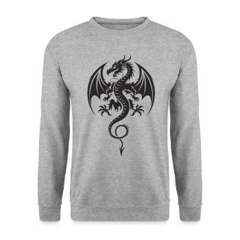 Tribal Drache Tattoo Stil - Unisex Pullover - Weißgrau meliert - Vorne - Alina (178cm) & Michal (187cm)