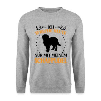 Schafpudel Spreche nur mit Hütepudel - Unisex Pullover - Weißgrau meliert - Vorne - Alina (178cm) & Michal (187cm)