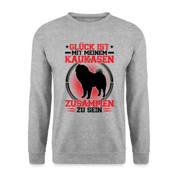 Bei meinem Owtscharka sein Kaukasischer Owtscharka - Unisex Pullover - Weißgrau meliert - Vorne - Alina (178cm) & Michal (187cm)