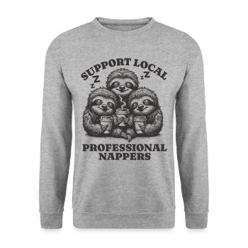 Support Local Professional Nappers Funny Sloth - Unisex Sweatshirt - salt & pepper - Front - Alina (178cm) & Michal (187cm)
