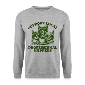 Support Local Professional Nappers Funny Cat - Unisex Sweatshirt - salt & pepper - Front - Alina (178cm) & Michal (187cm)