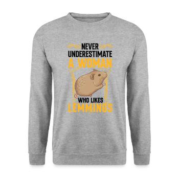 Lemming Vole Woman with Lemming - Unisex Sweatshirt - salt & pepper - Front - Alina (178cm) & Michal (187cm)