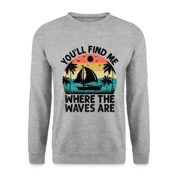 Vous me trouverez là où les vagues sont pédalo - Sweat-shirt Unisexe - gris chiné - Devant - Alina (178cm) & Michal (187cm)