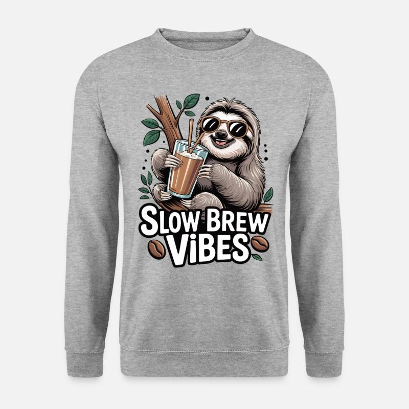 Kaffee Vibes mit Faultier - Unisex Pullover - Weißgrau meliert