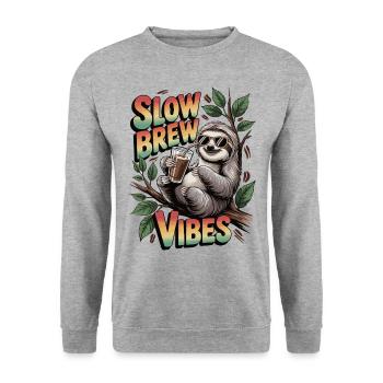 Slow Brew Vibes for Coffee Fans - Unisex Sweatshirt - salt & pepper - Front - Alina (178cm) & Michal (187cm)
