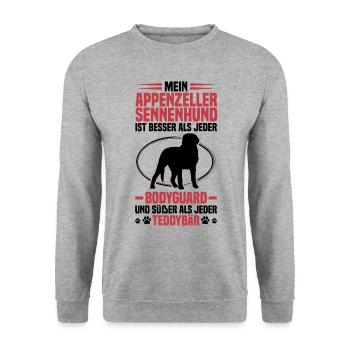 Sennenhund beschützt mich Appenzeller Sennenhund - Unisex Pullover - Weißgrau meliert - Vorne - Alina (178cm) & Michal (187cm)